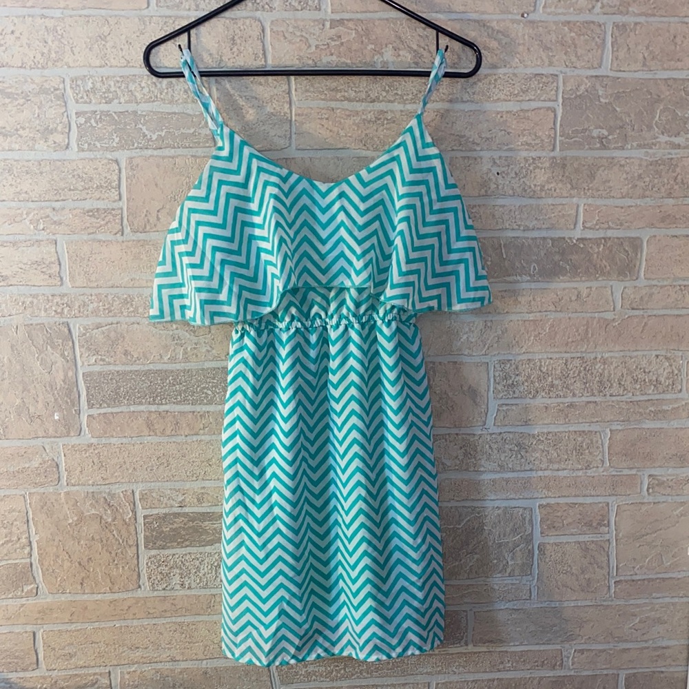 Indulge Teal and White Chevron Midi Dress